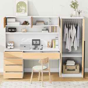 2 Door Wooden Storage Desk Wardrobe for Bedroom with Shelves and Drawers - 1 of 4