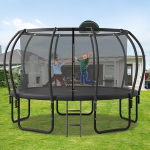 Whisen 12FT Trampoline with Upgraded ArcPole, Composite TopLoop, Basketball & 10 Ground Stakes - 1 of 4