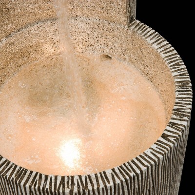 Modern 41" Gray Polyresin Three-Tier Column Fountain with LED Light