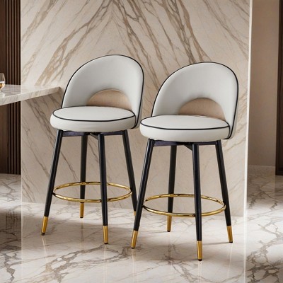 Set of 2,360 ° rotatable bar chair.Modern PU comfortable upholstered bar chair with smooth and beautiful black metal legs - Leovsnove