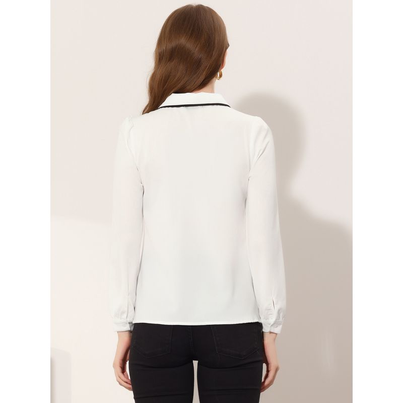 Allegra K Work Office Shirt for Women's Long Sleeve Button Up Peter Pan Collar Blouse, 3 of 6