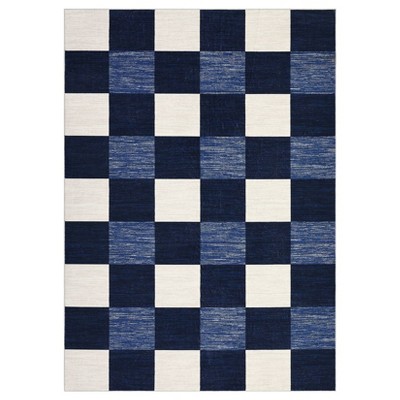 Washable Modern Checkered Plaid Rug Non Slip Low Pile Rug Soft Geometric Throw Floor Cover Foldable Indoor Carpet for Living Room Bedroom Playroom