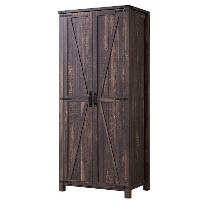 OKD 72" Farmhouse Decorative Storage Cabinets w/Hanging Rod & Adjustable Shelves