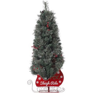 Artificial Christmas Tree, Flocked Pine Needle Xmas Tree with Snow, Slim Pre-Lit Style for Holiday Decorations, for Home,Mall, Wedding, Navidad Decor - 1 of 4
