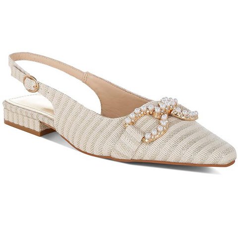 Обувь London Rag Womens Crina Pearl-Detailed Horsebit Woven Flats 8