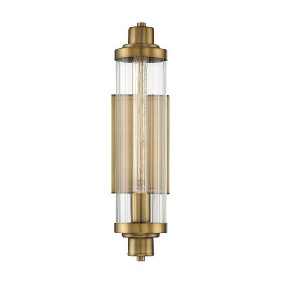 Pike Warm Brass Finish 1-Light Vanity Sconce with Clear Ribbed Glass