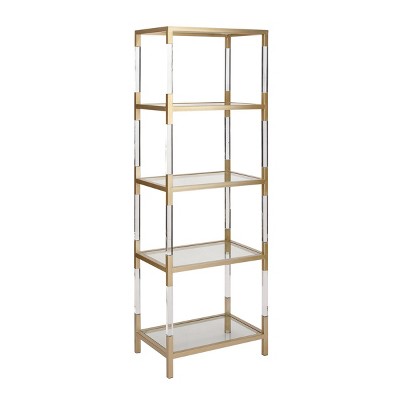 Gold and Clear Glass 5-Tier Shelving Unit with Acrylic Legs