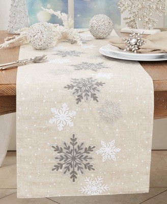 Beige Polyester Winter Snowflakes Table Runner