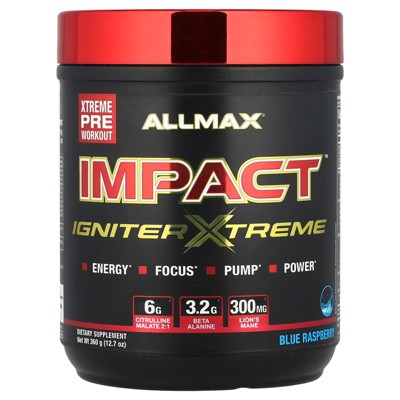 ALLMAX IMPACT™ IGNITER XTREME, Pre-Workout, Blue Raspberry, 12.7 oz (360 g)