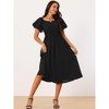 Seta T Women's Square Neck Puff Short Sleeve Elastic Waist Midi Dress with Pockets - 2 of 4