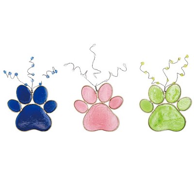 Transpac Stained Glass Pet Paw w/Wire Beads Set Home Decorations Set of 3 Spring
