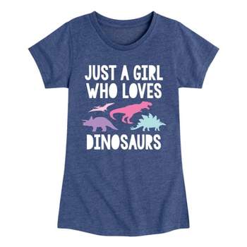 Girls' Just A Girl Who Loves Dinosaurs Short Sleeve Graphic T-Shirt - Heather Navy Blue