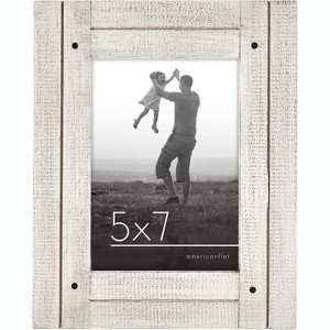 Americanflat Rustic Picture Frame Textured Wood and Polished Glass for Wall and Tabletop - White 5" x 7" - 1 of 4