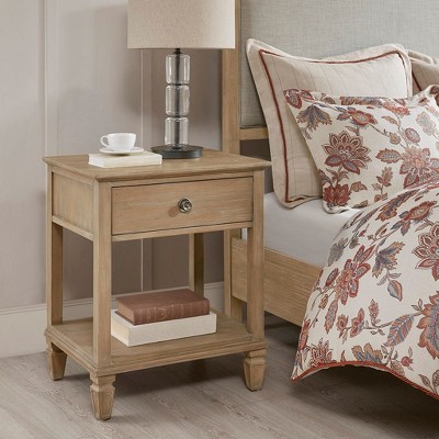 Sapphtopaz Night Stand with Drawer and Storage Space Farmhouse Side Table with Conical Solid Wood Legs, Nightstand for Bedroom, Living Room