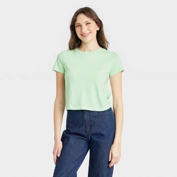 Lucky Brand Ladies' Ribbed Crew Neck T-Shirt 3-Pack, Green/Blue/Mauve Large  