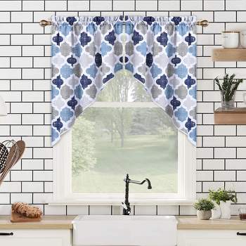 Geometric Quatrefoil Swag Valance Curtains for Windows Cotton Blend Fabric, 56" W x 36" L