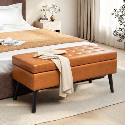 NicBex Modern 43.3" Linen Storage Bench with Wood Legs for Bedroom and Living Room