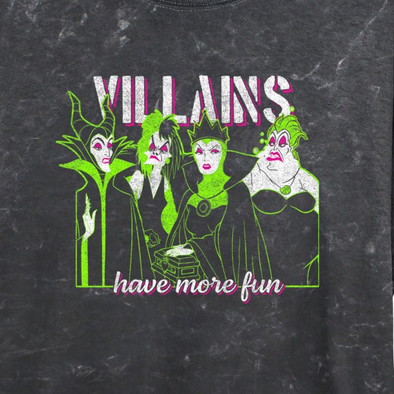 Juniors Womens Disney Villains Have More Fun Mineral Wash Crop T-Shirt, 2 of 5