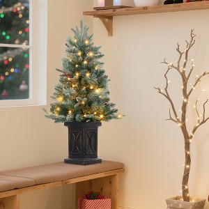 COZONY 3ft Pre-Lit Flocked Tabletop Christmas Tree with 78 Warm White LEDs, Burlap Base, Mini Artificial Holiday Decor - 1 of 4