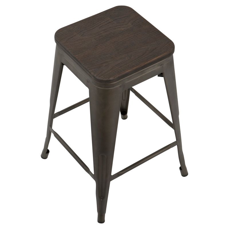 Set of 2 Oregon Industrial Stackable Counter Height Barstool with Frame Antique Wood - Lumisource, 6 of 12
