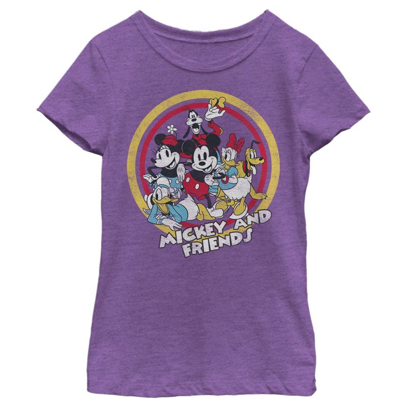 Girl's Disney Mickey & Friends Retro Group Circle T-Shirt, 1 of 5