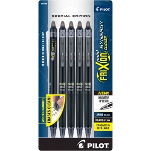 Pilot 5pk FriXion Synergy Clicker Erasable Gel Pens Extra Fine Point 0.5mm Black Ink: Art Stationery, Office Supplies - 1 of 4