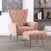 Accent Chair With Ottoman Set Of 2, Velvet Button Armchair With Backrest, Modern Upholstered Sofa Chair With Metal Legs For Living Room - 4 of 4