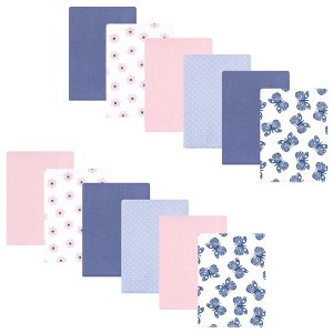 Hudson Baby Baby Girls Cotton Flannel Burp Cloths 12pk, Beautiful Butterfly, One Size - 1 of 4