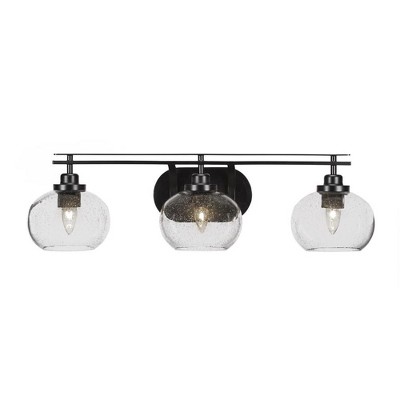 Toltec Lighting Odyssey 3 - Light Vanity in  Matte Black with 7" Clear Bubble Shade