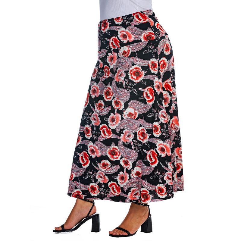 Womens Plus Size Black and Red Floral Maxi Skirt, 2 of 5