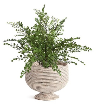 White Scalloped Handmade Rattan Footed Planter