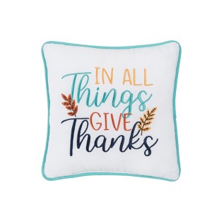 C&F Home 10" x 10" Thanksgiving "In All Give Thanks" Wheat Flowers Accent Small Petite Throw Pillow - 1 of 4