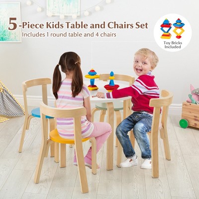Multicolor Wooden Kids Activity Table and Chair Set with Toy Bricks