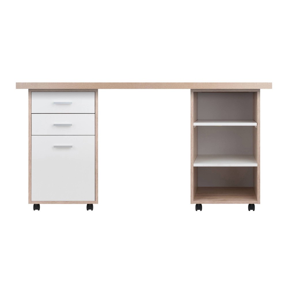 Photos - Office Desk 3pc Kenner Set Modular Desk with 2 Drawer & 3 Shelves Reclaimed Wood - Win