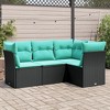 vidaXL Patio Sofa Set - Black Poly Rattan Outdoor Furniture with Cushions - 4-Piece Modular Design for Garden/Deck/Terrace - 2 of 4