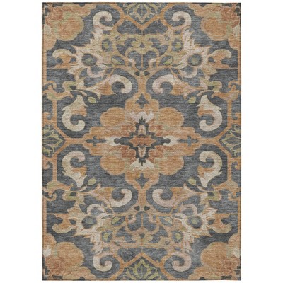 HomeRoots 10' X 14' Terra Cotta And Charcoal Damask Washable Indoor Outdoor Area Rug