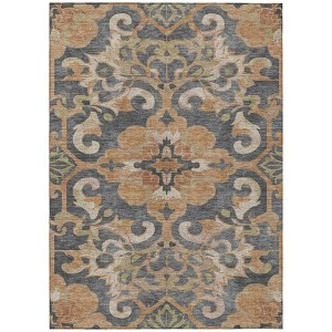 HomeRoots 3' X 5' Terra Cotta And Charcoal Damask Washable Indoor Outdoor Area Rug - 1 of 4