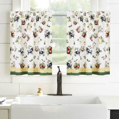 White Cotton Rod Pocket Light-Filtering Kitchen Tier Curtains, 30" x 36"