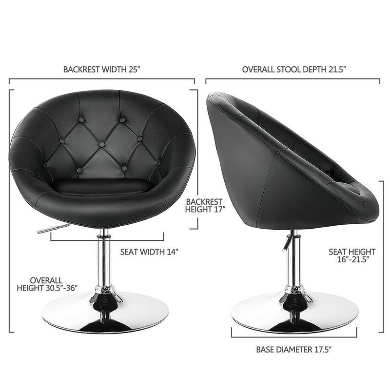 Costway Set of 2 Swivel Bar Stools Height Adjustable Round Tufted Back Bar Chairs Black, 2 of 11