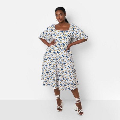 Rebdolls Women's Arya Floral Print Skater Midi Dress W. Pockets