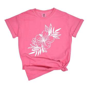 Simply Sage Market Women's Hibiscus Spray  Short Sleeve Garment Dyed Tee