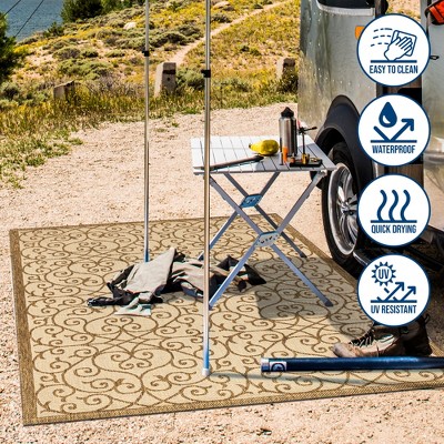 Madrid Vintage Filigree Beige/Brown 3' x 5' Synthetic Indoor/Outdoor Rug