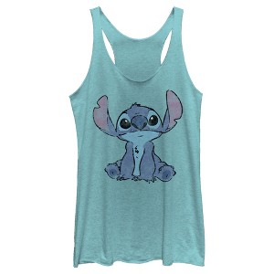 Women's Lilo & Stitch Watercolor Stitch Racerback Tank Top - 1 of 4