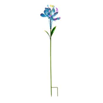 Evergreen 38.5"H Wind Spinner Flower Garden Stake, Blue