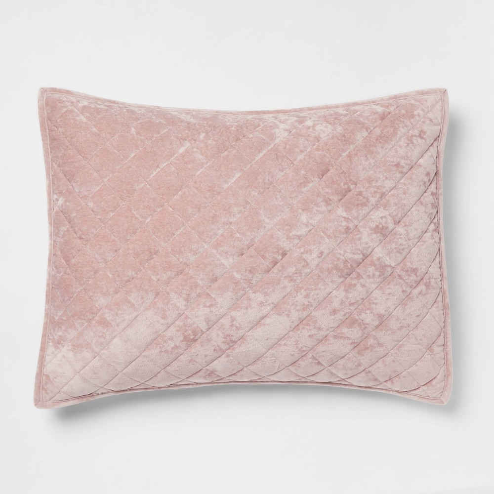 Photos - Bed Linen Standard Luxe Diamond Stitch Velvet Quilt Sham Mauve - Threshold™