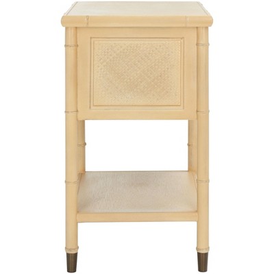 Light Blonde Bamboo-Style Wood and Metal Accent Table with Storage