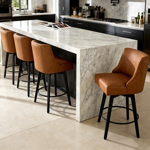 Vipbear Counter Height Bar Stools Set of 2, 26" H Swivel Bar Stools with Backs,PU Leather Upholstered Bar Chairs with Solid Wood Legs - 1 of 4