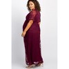 Pinkblush PinkBlush Burgundy Lace Mesh Overlay Plus Maternity Maxi Dress - 2 of 4