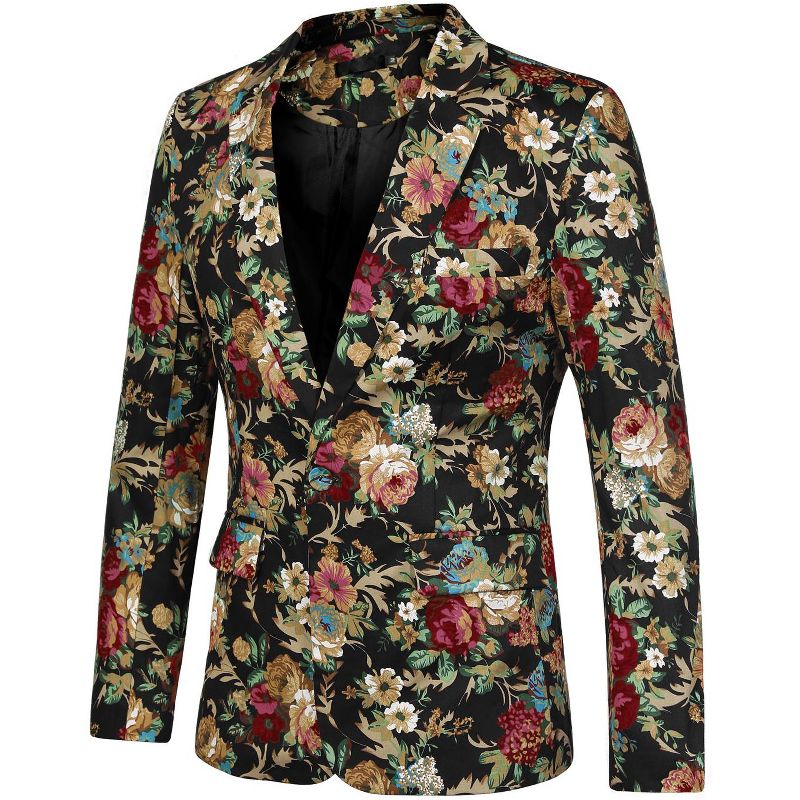 Lars Amadeus Men's Slim Fit One Button Prom Floral Print Blazer Jacket, 2 of 8