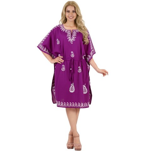Женские платья LA LEELA House Daily Routine Evening Wear Short Sleeve Casual Bikini Cover-Up Vacation Mini Cover Ups for Women Dress 2X-3X Purple, Solid